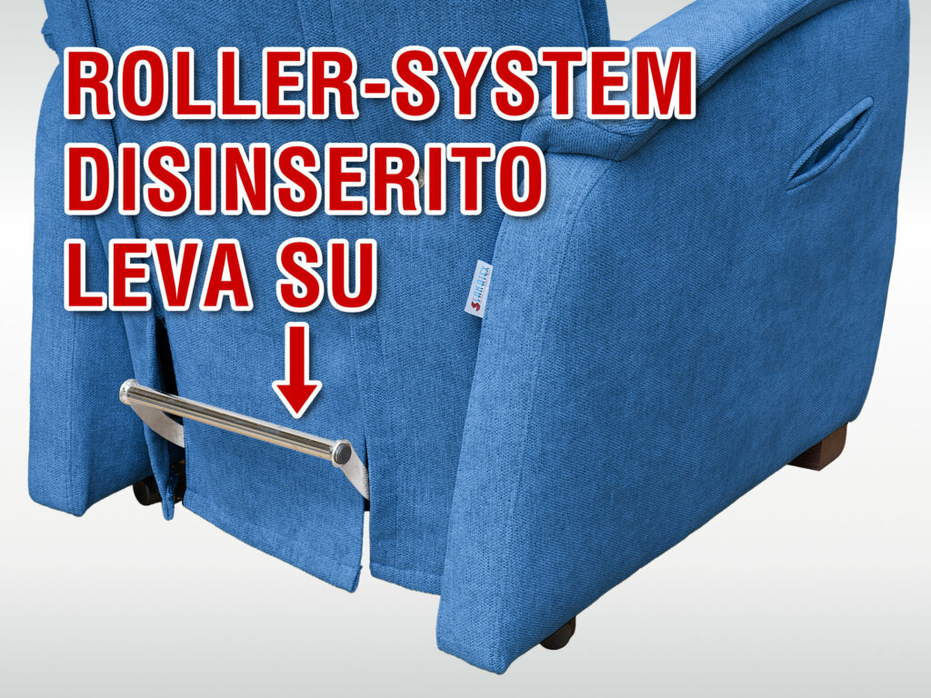 Poltrona reclinabile con schienale alto e roller system disinserito